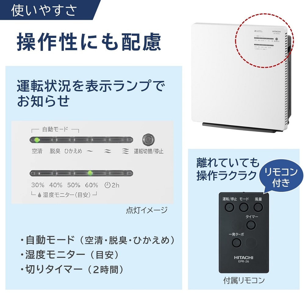 アウトレット】加湿 空気清浄機 EP-ZN30A W(ホワイト): 空調家電/日立