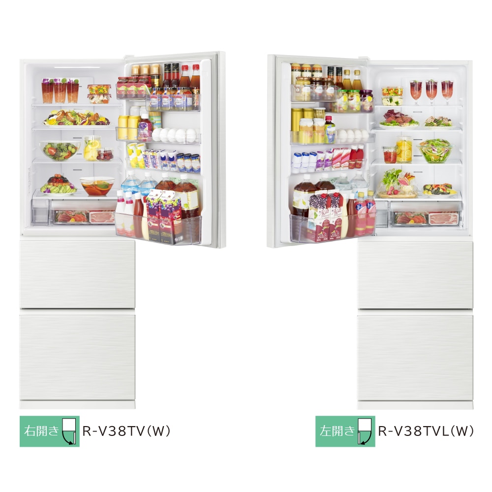 冷蔵庫（375L・左開き） R-V38TVL W(ピュアホワイト): キッチン家電 