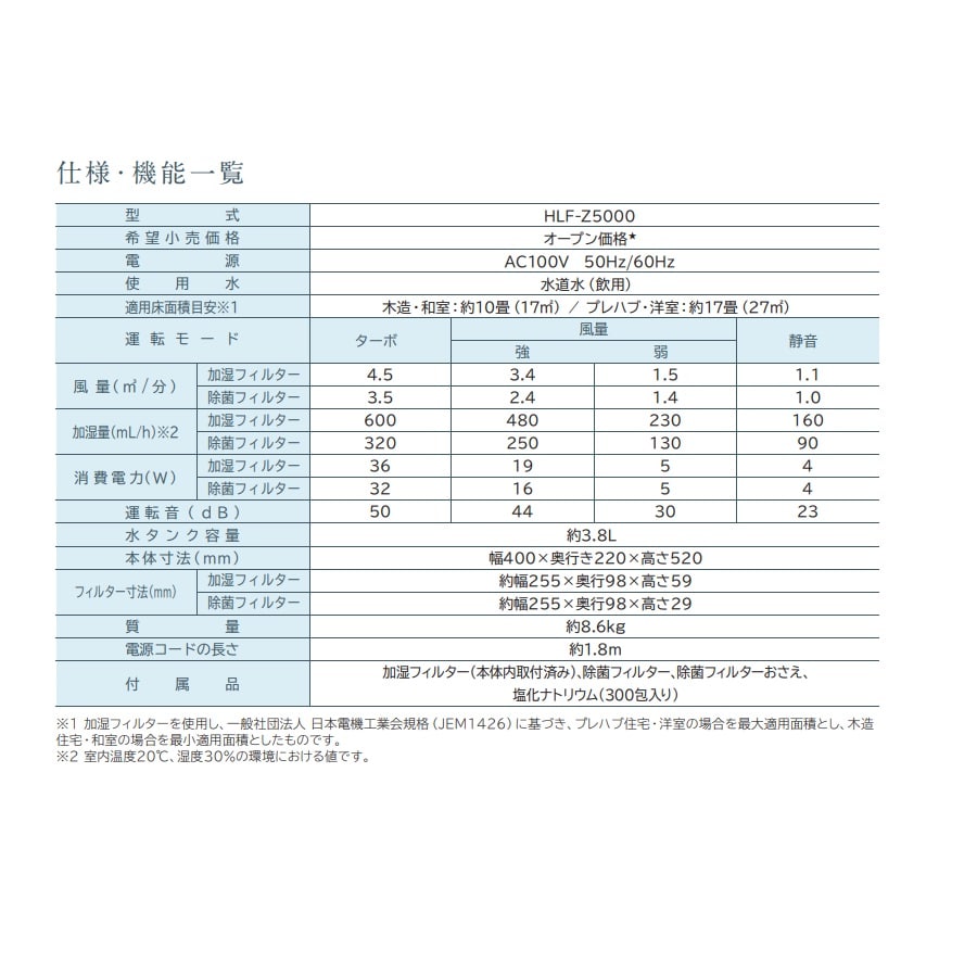 アウトレット】次亜塩素酸加湿器 HLF-Z5000(なし): 空調・季節家電