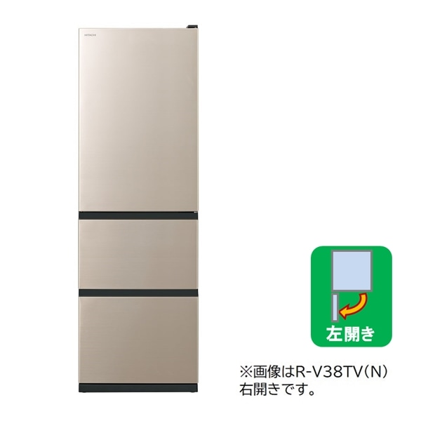 冷蔵庫（375L・左開き） R-V38TVL N(ライトゴールド): キッチン家電 