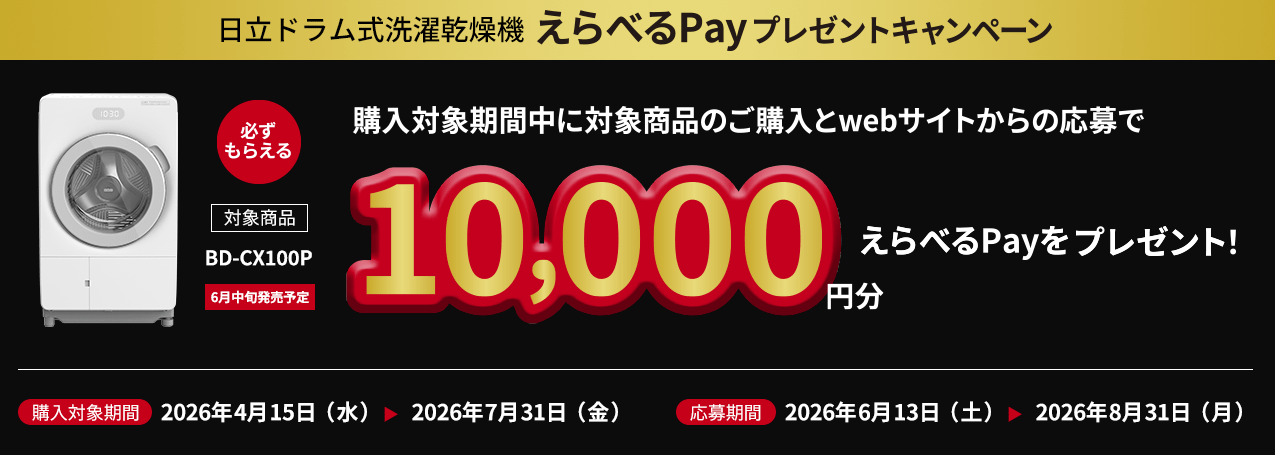 購入対象期間中に対象商品のご購入とwebサイトからの応募で10,000円分えらべるPayをプレゼント！