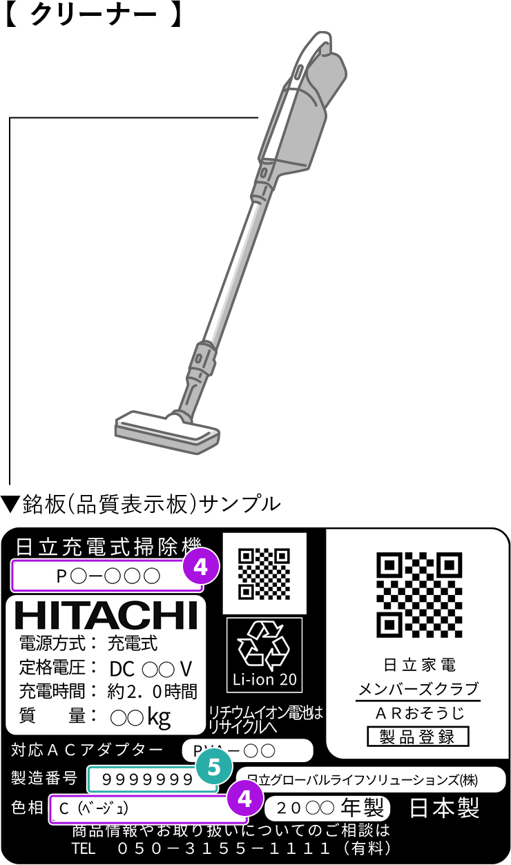 【クリーナー】銘板（品質表示版）サンプル
